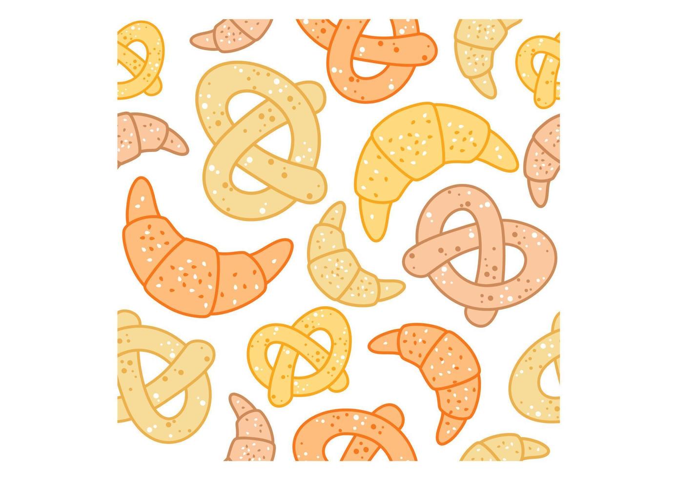 seamless, patrón, de, pretzels, y, croissants vector