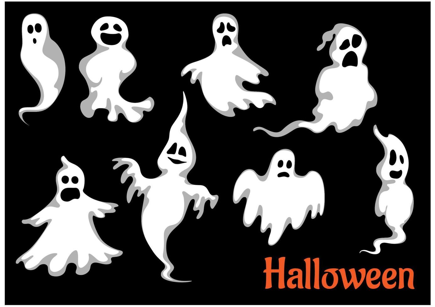 conjunto de fantasmas de noche de halloween vector