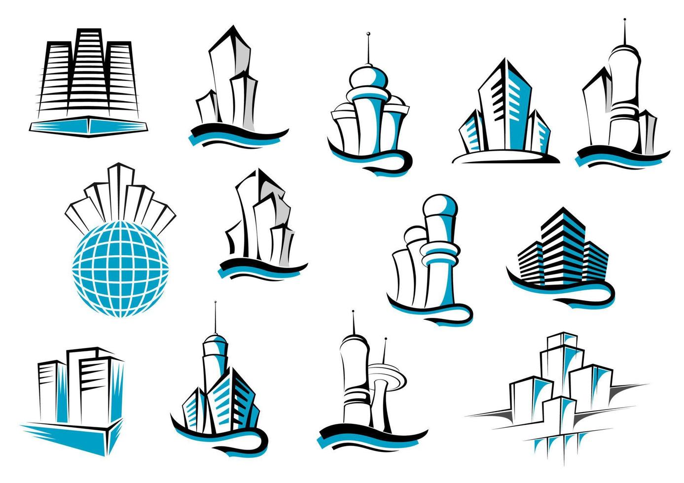 Office, telecommunication and residential builidings symbols vector