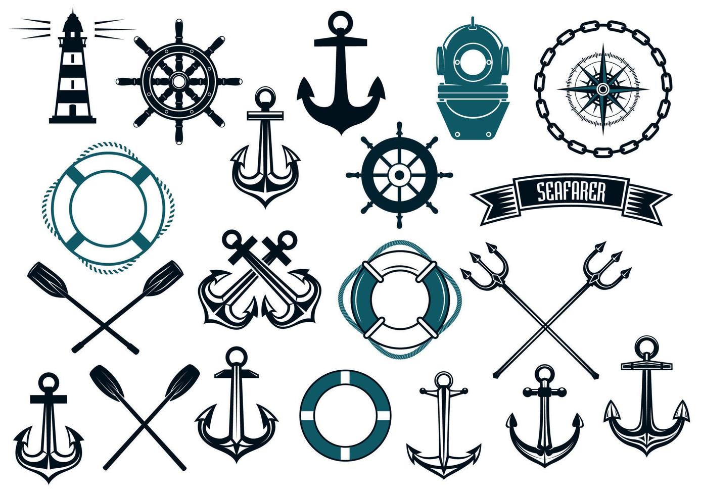 Nautical themed design elements vector