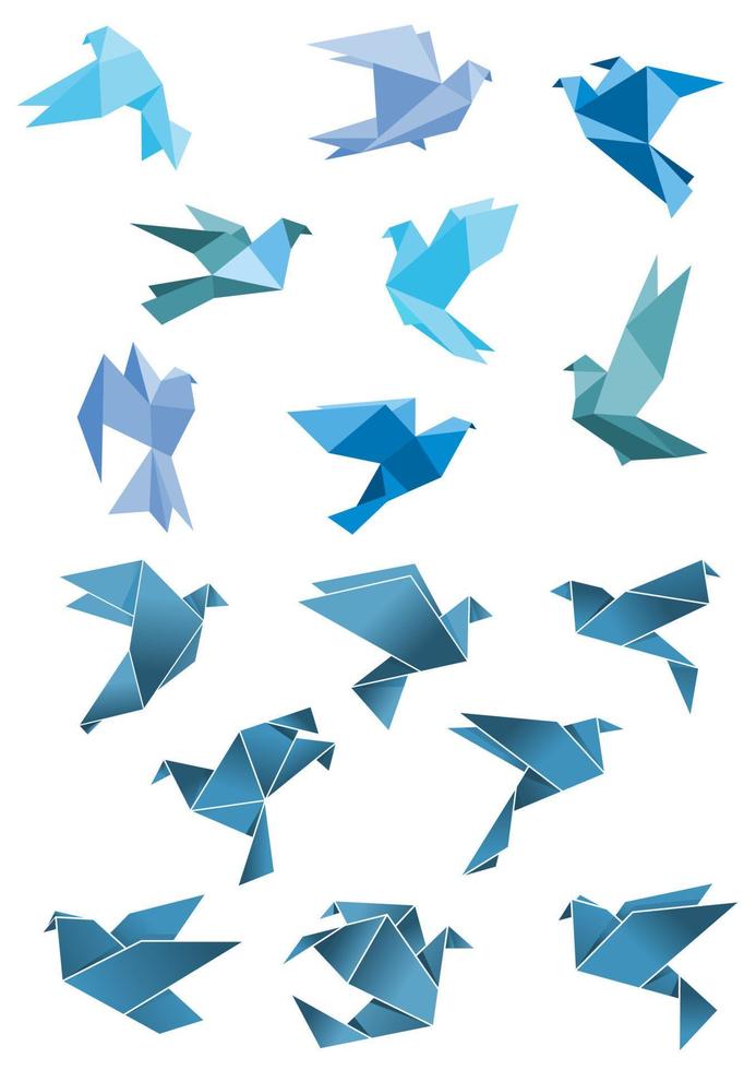 pájaros voladores azules estilizados de papel de origami vector