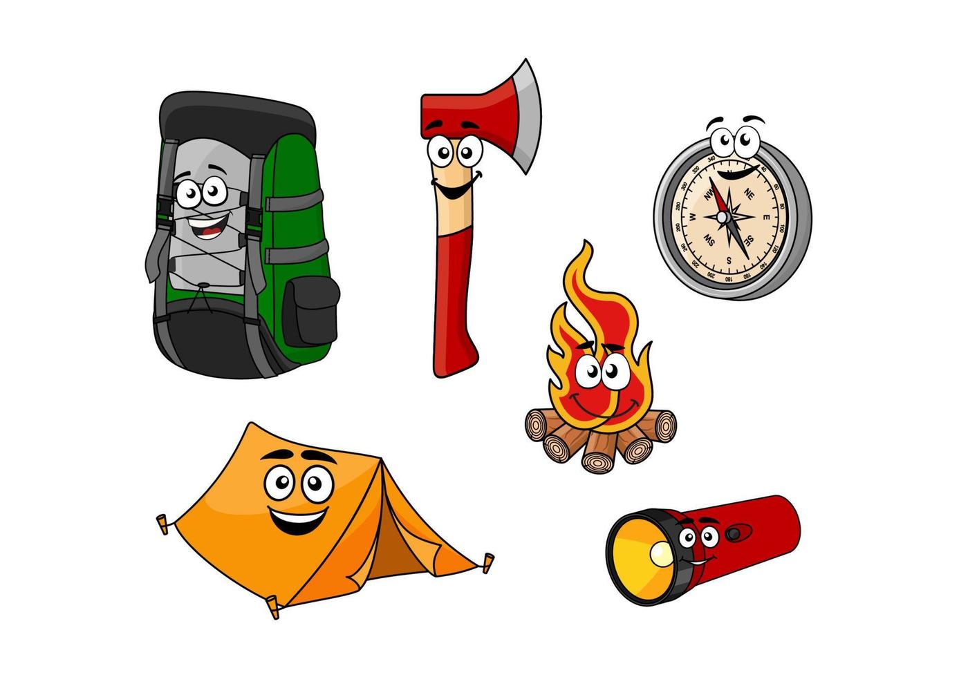 Cartoon camping and travel objects vector