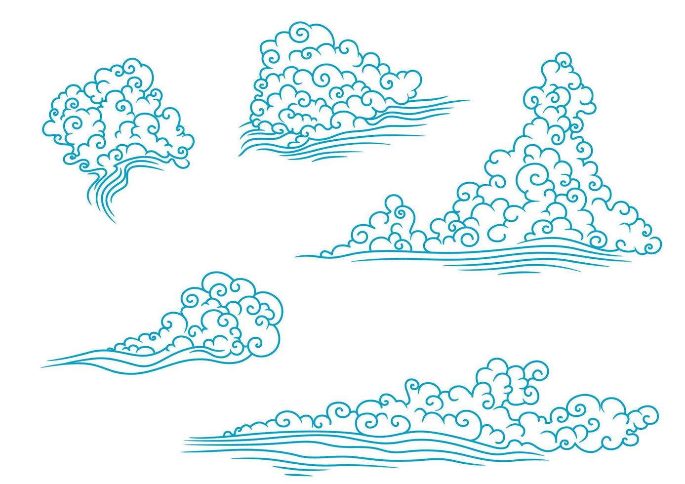 Blue and fluffy clouds set vector