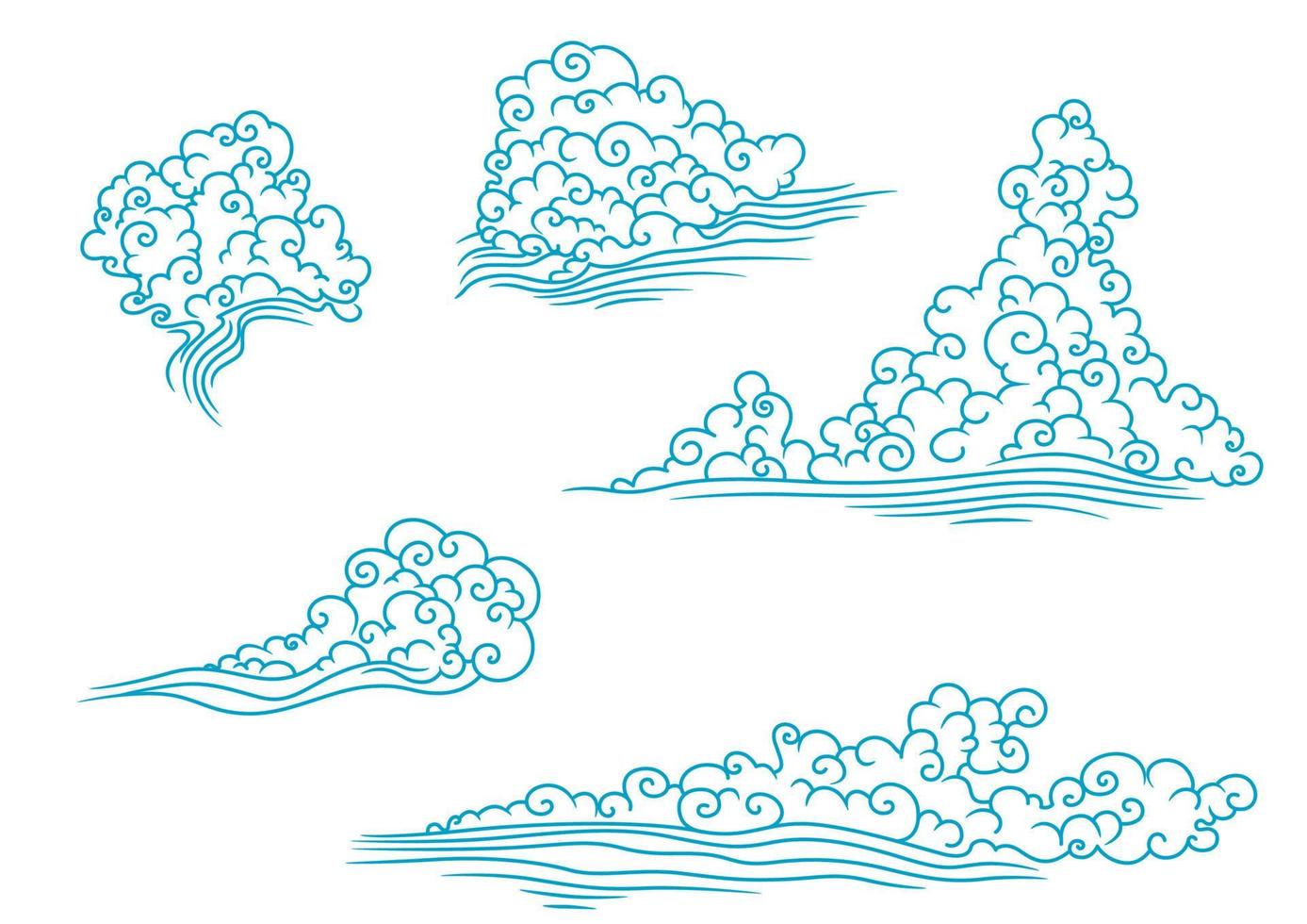 conjunto de nubes azules y esponjosas vector