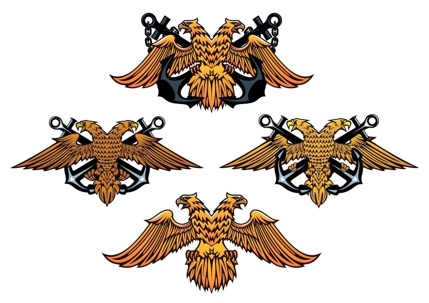 Double headed imperial nautical eagle icons vector
