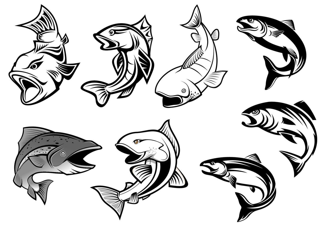 conjunto de peces de salmones de dibujos animados vector