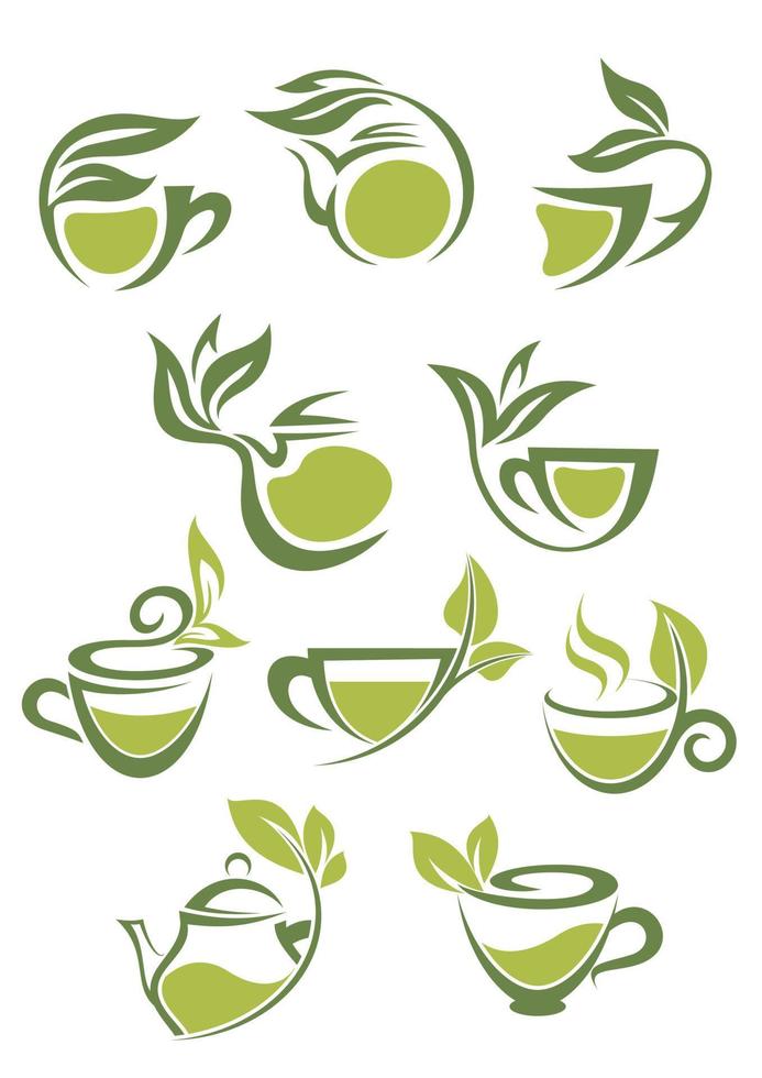 Green or herbal tea icons vector