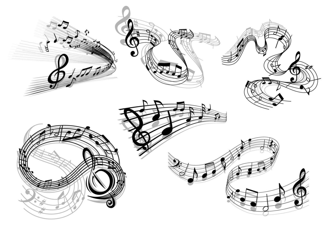Swirling musical wave icons vector