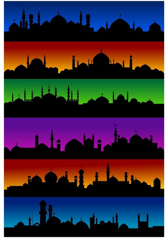 horizontes de ciudades árabes orientales con mezquitas vector