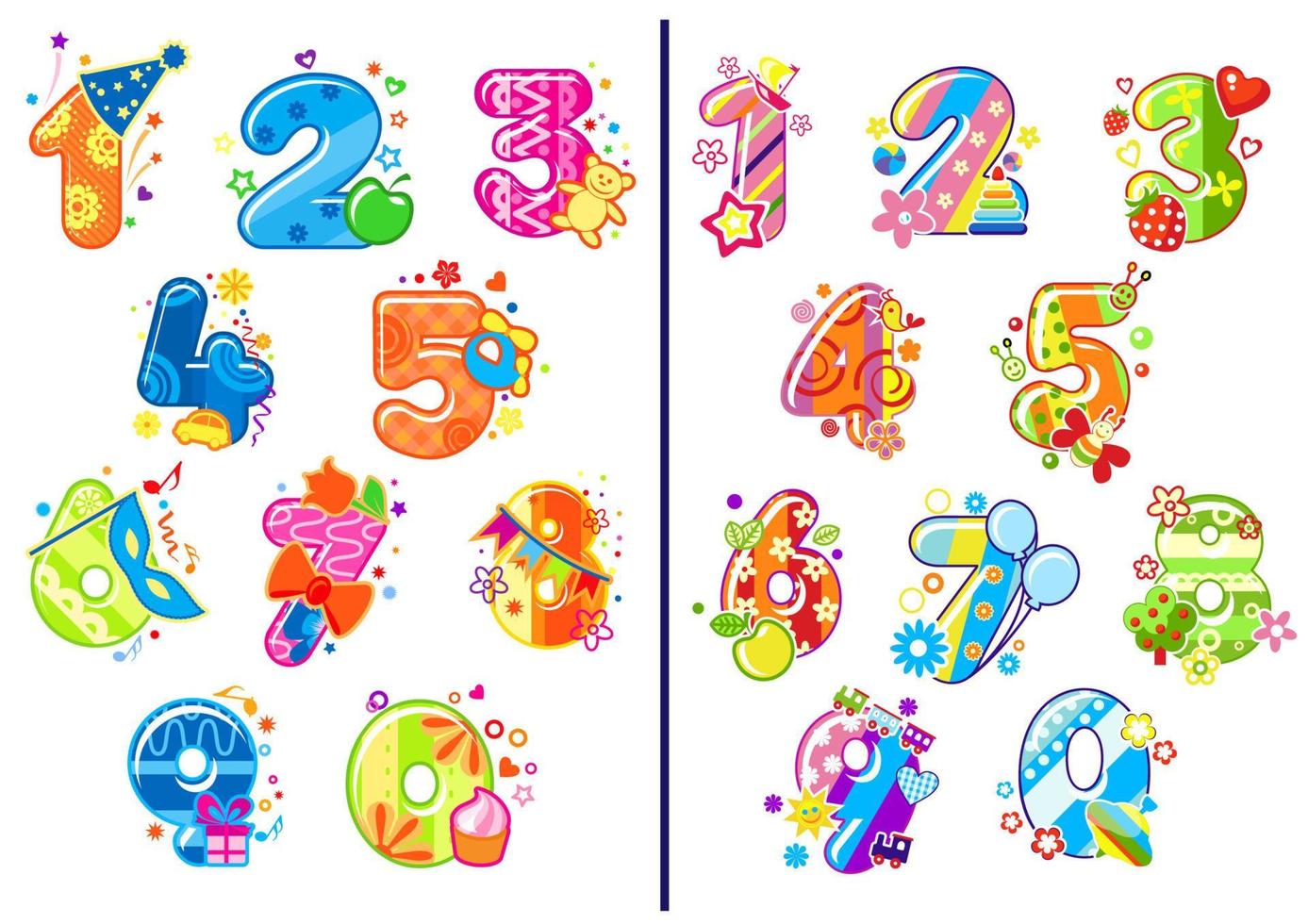 Cartoon childish numbers and digits vector