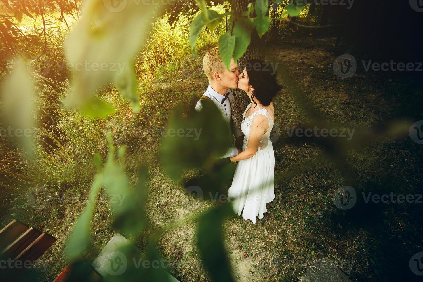 Beautiful wedding couple posing photo