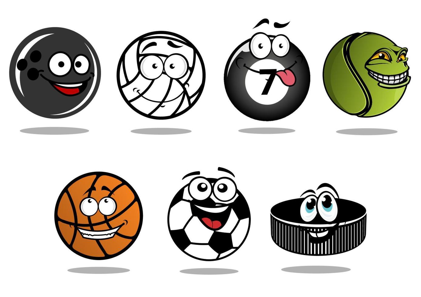 disco de hockey de dibujos animados y mascotas de pelotas deportivas vector
