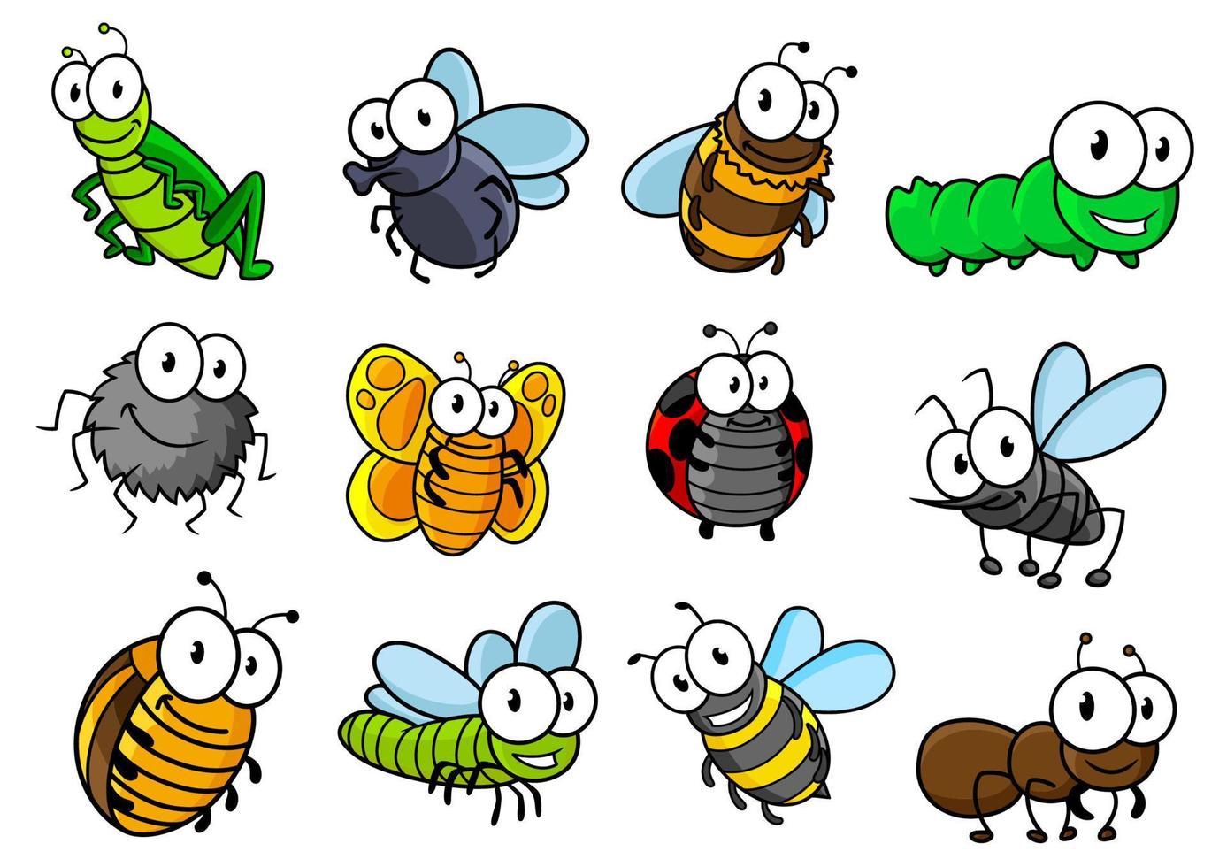 colorido conjunto de personajes de insectos de dibujos animados vector