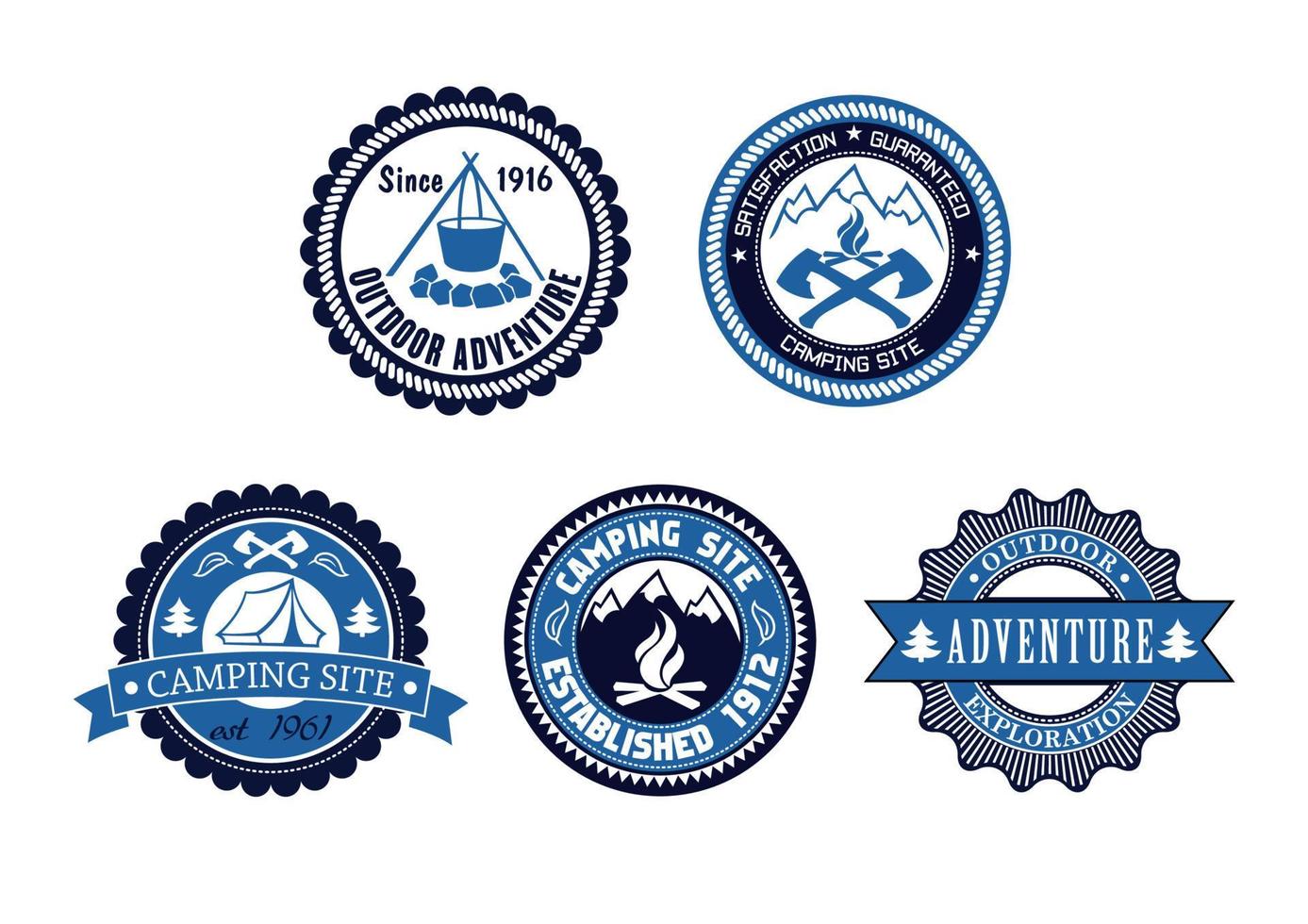conjunto de emblemas de aventura y camping al aire libre vector