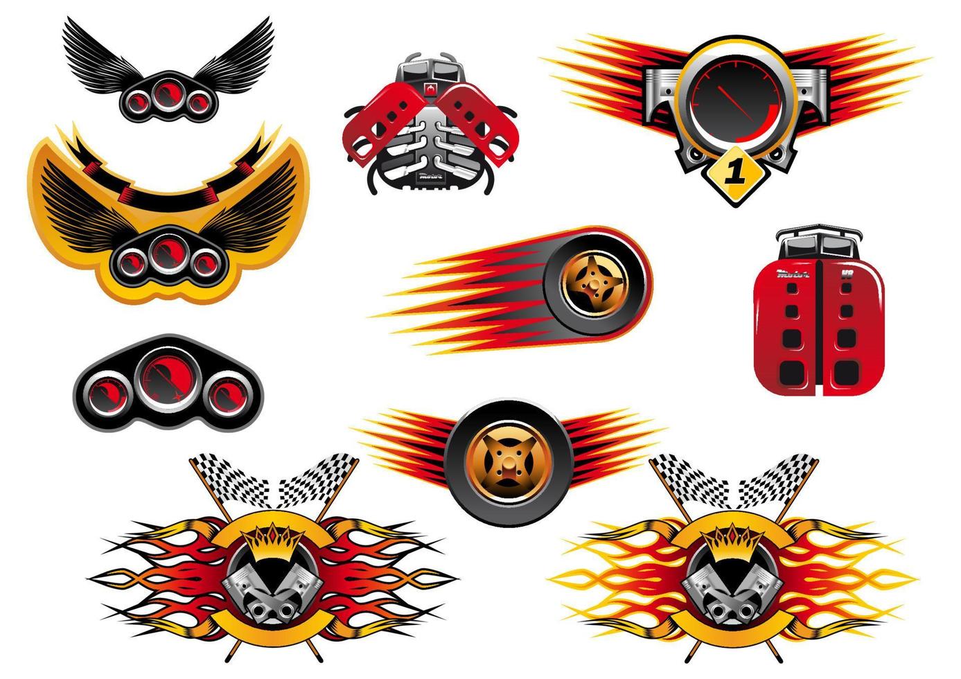 Colorful motor sport and racing icons vector