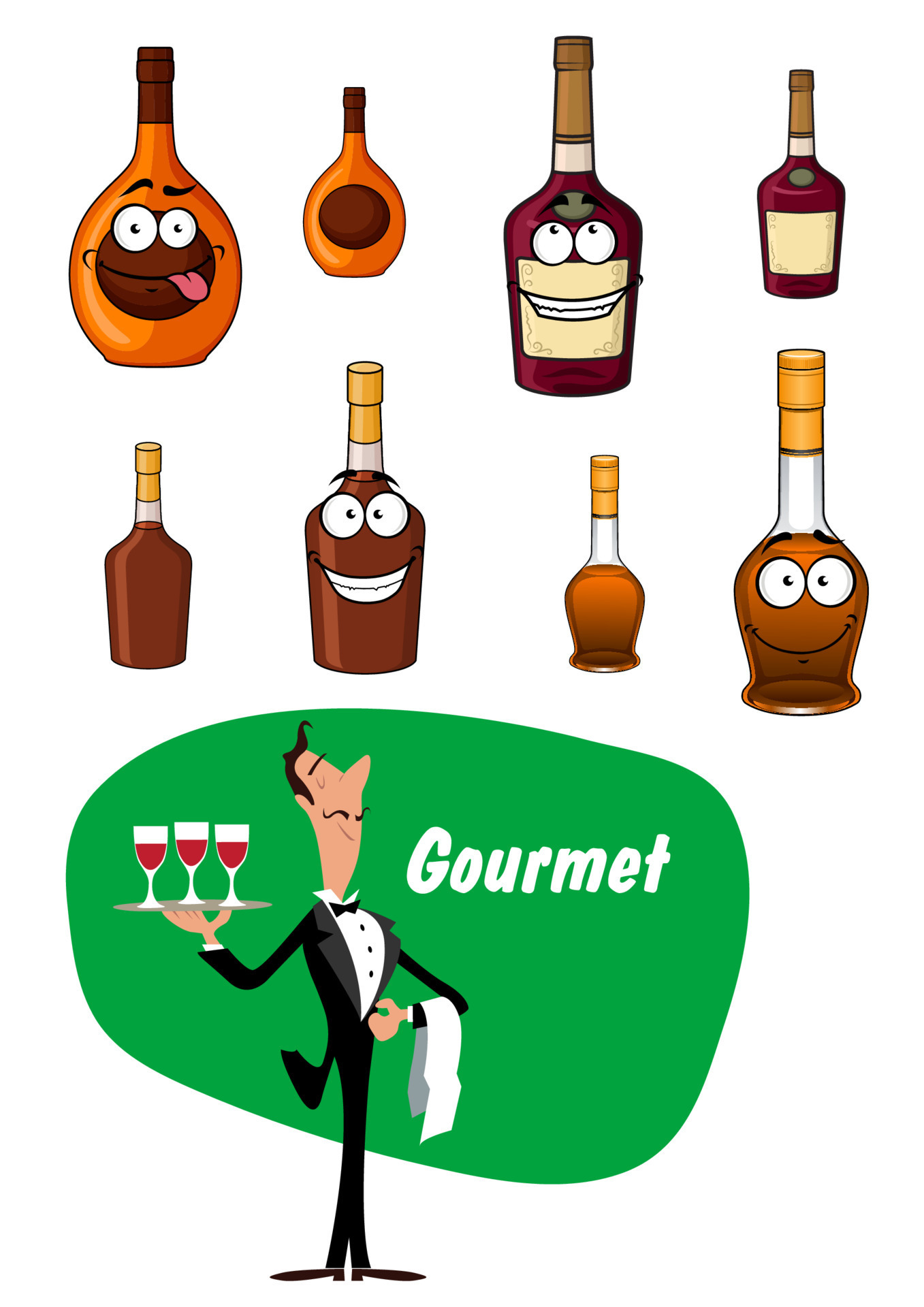 Wine steward and alcoholic drinks collection 11520474 Vector Art at