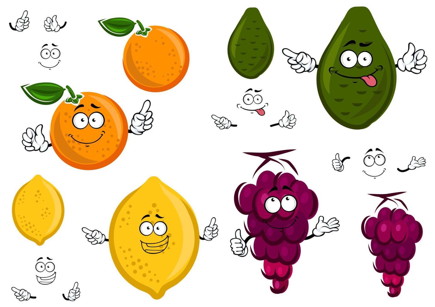 divertidos dibujos animados personajes de frutas aislados vector