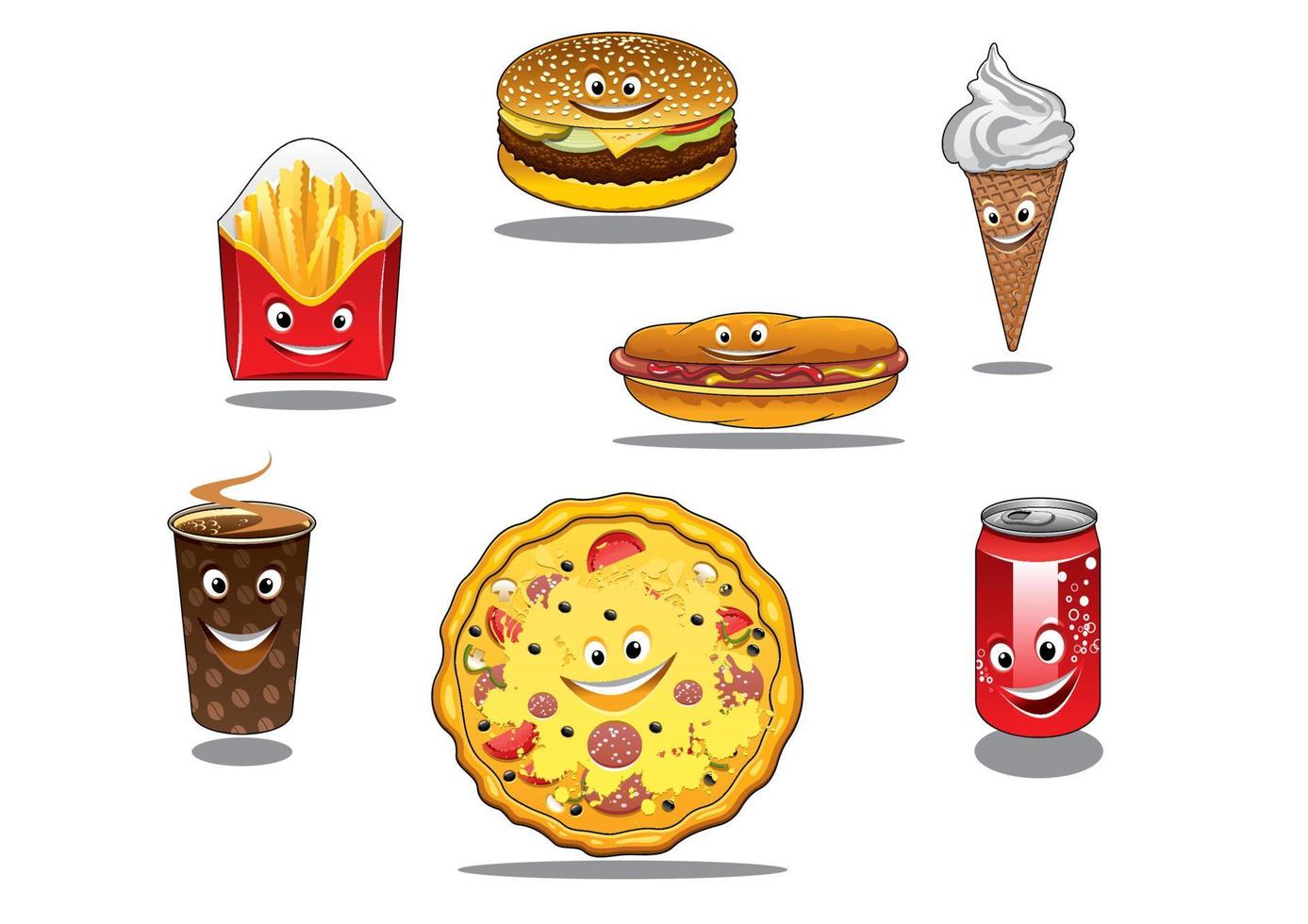 iconos de comida rápida y comida para llevar vector