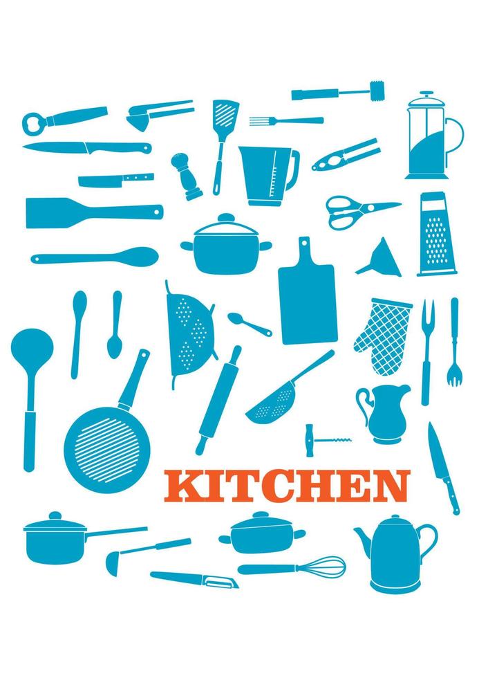 conjunto de objetos de utensilios de cocina vector