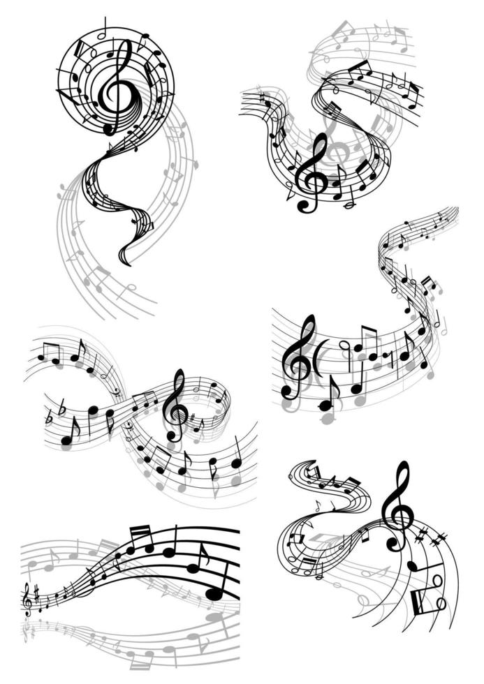 ondas musicales con notas musicales vector