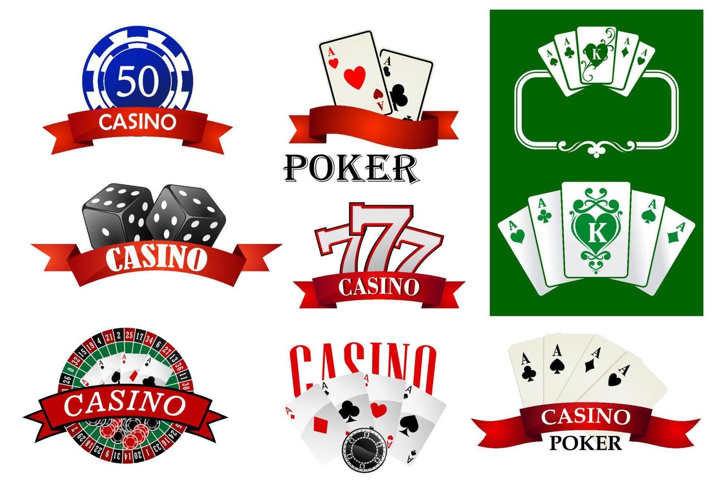 Casino and poker emblems or badges vector