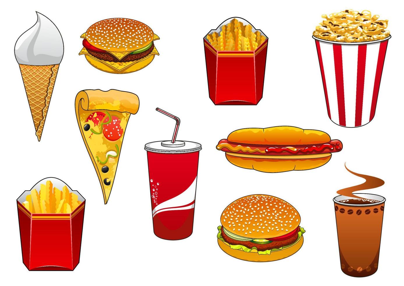 Fast food with meal and drinks vector