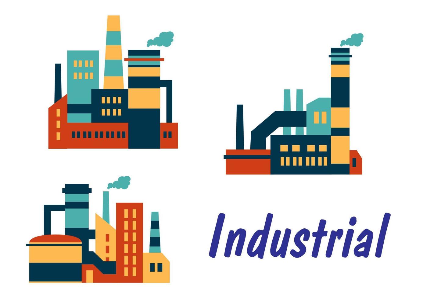 Flat icons of factories and plants vector