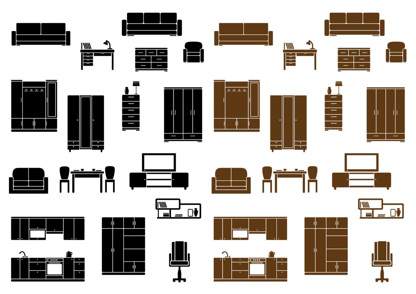 Furniture flat icons set vector