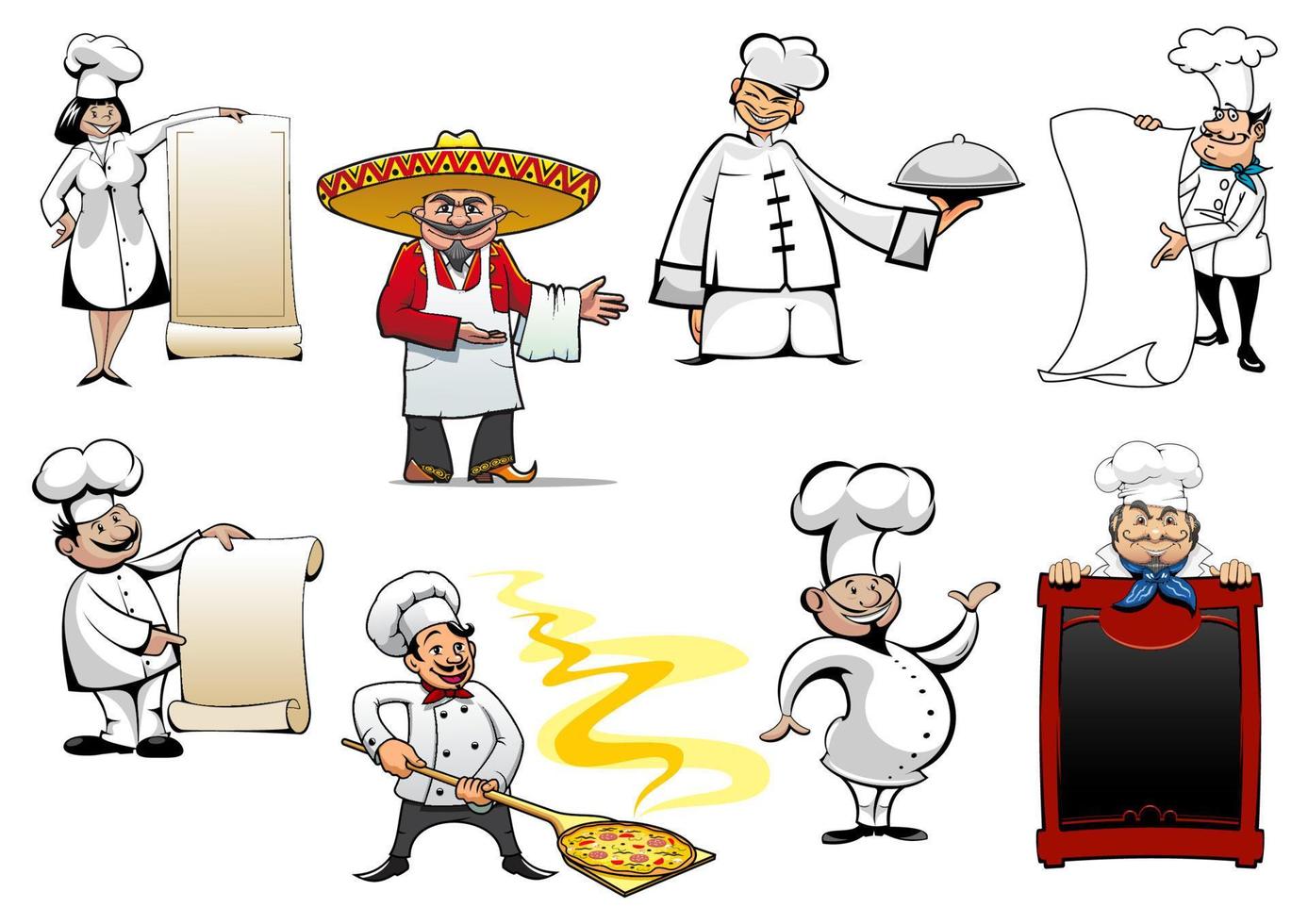 variedad de chefs y panaderos de dibujos animados vector