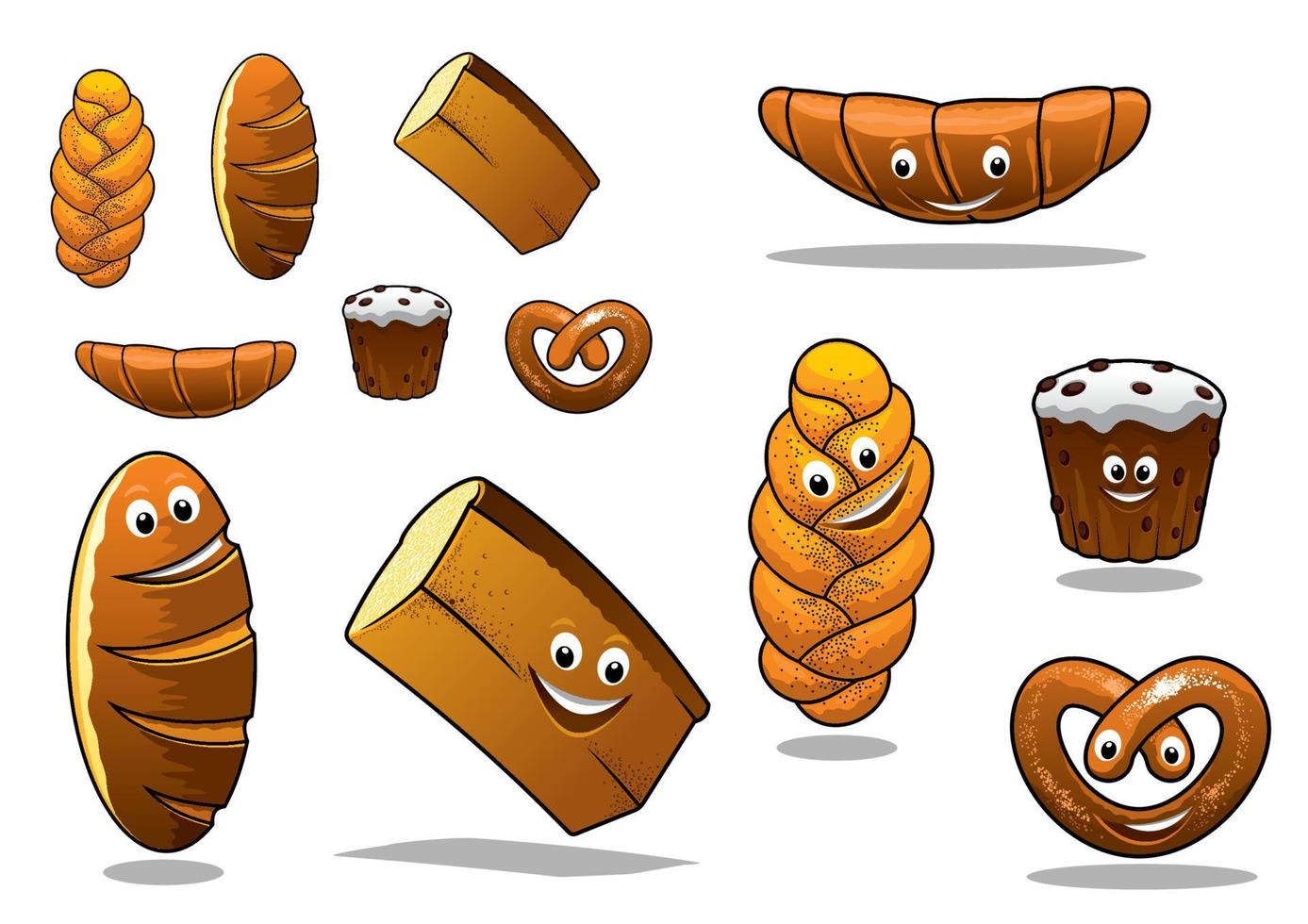 gran conjunto de hogazas de pan de dibujos animados vector