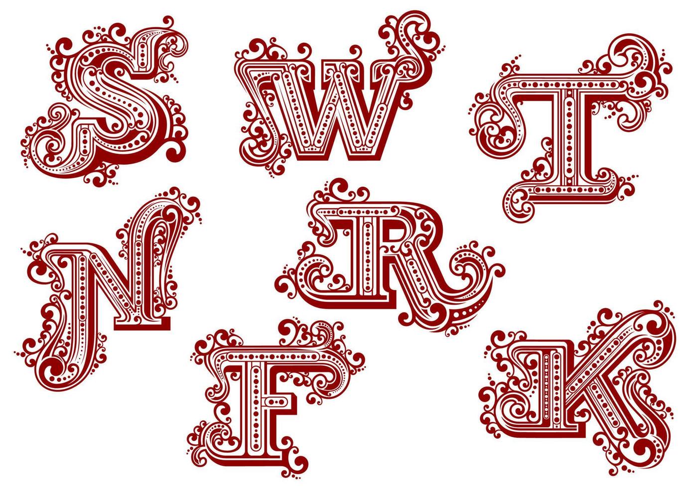 Vintage uppercase red floral letters vector