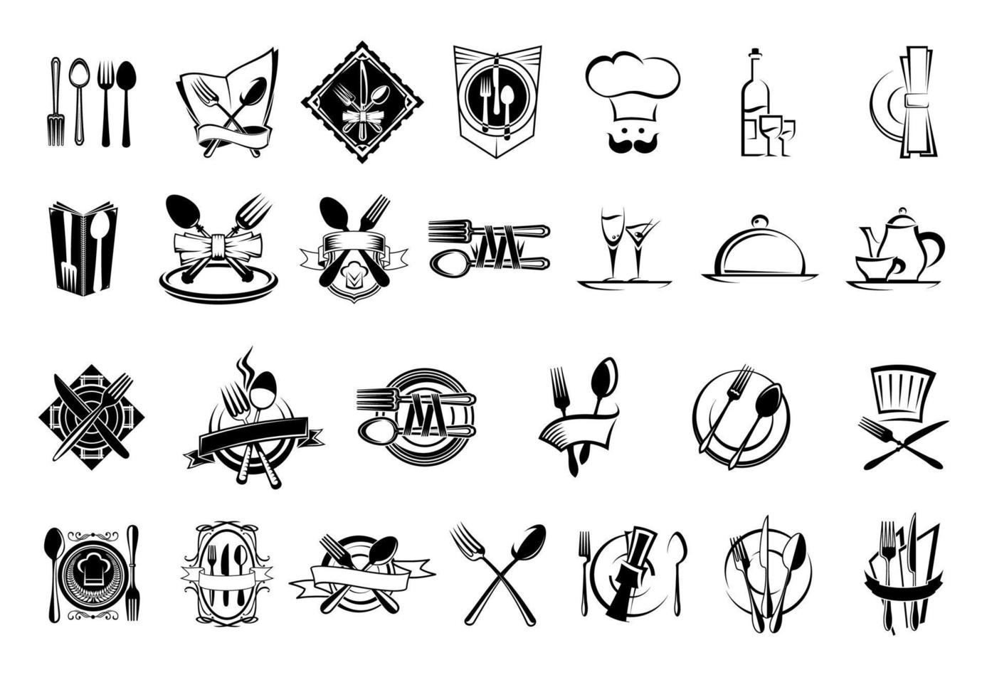 Food, restaurant and silverware icons set vector