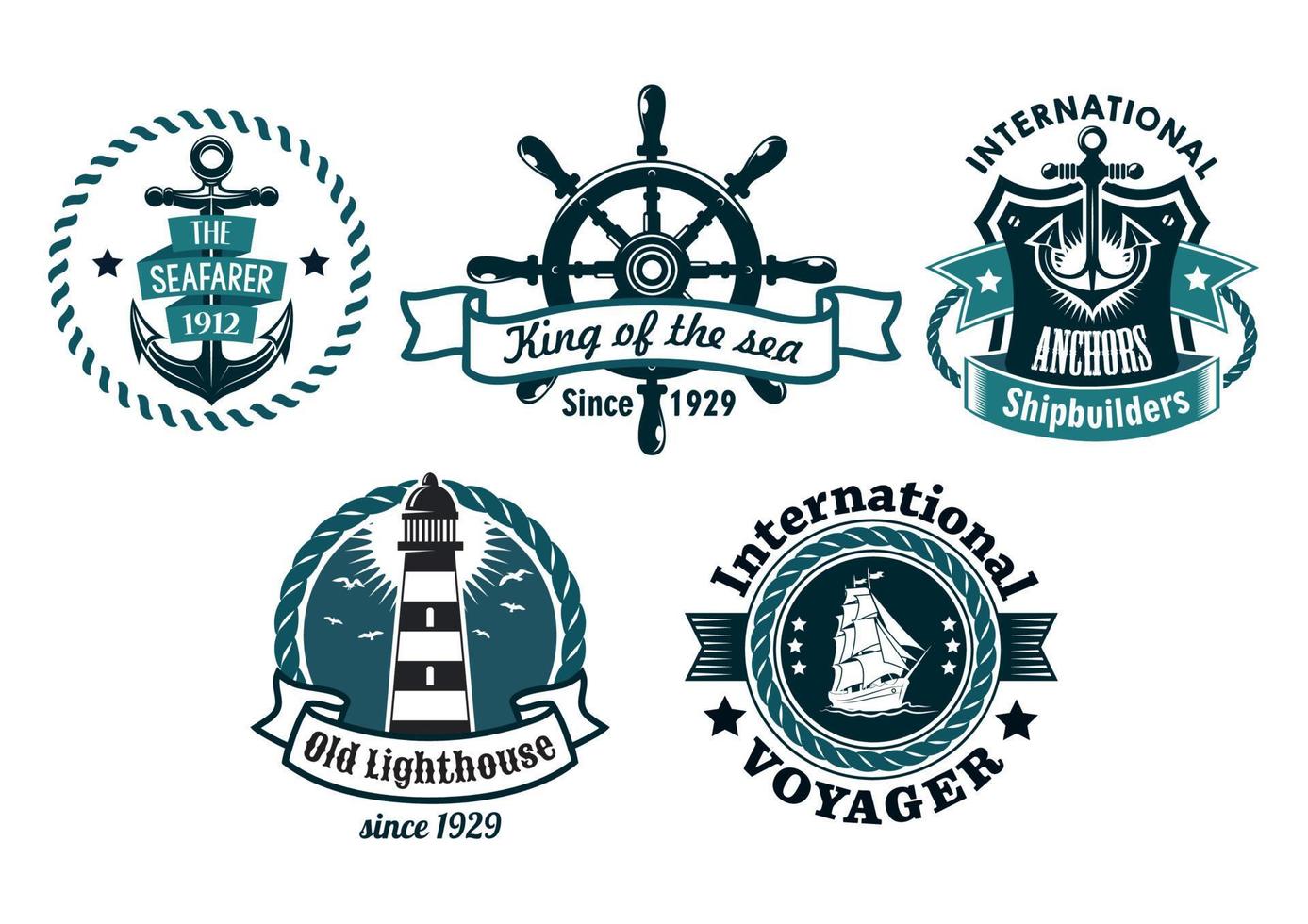 Nautical themed emblems or badges vector