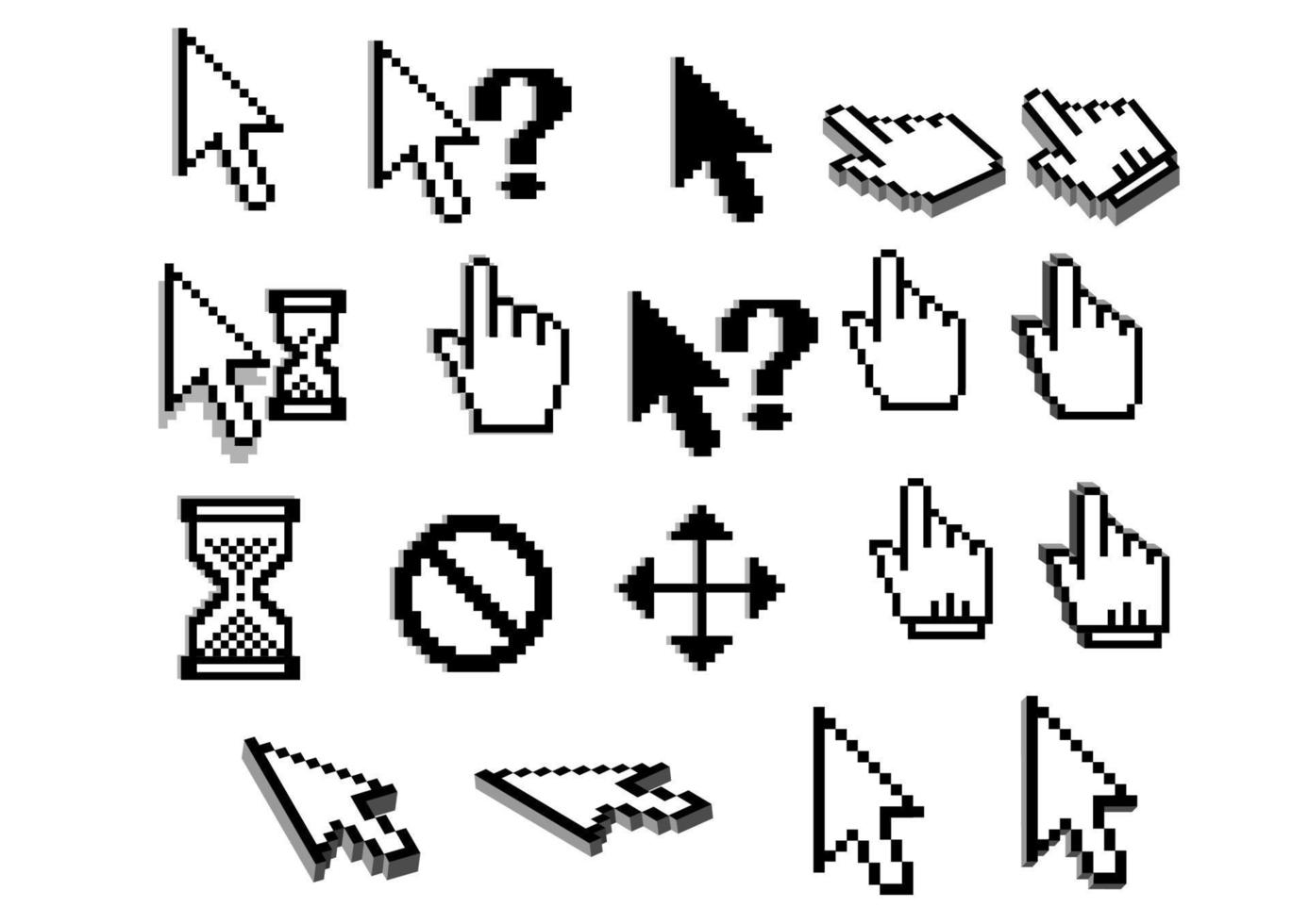 iconos de cursor de píxeles en blanco y negro vector