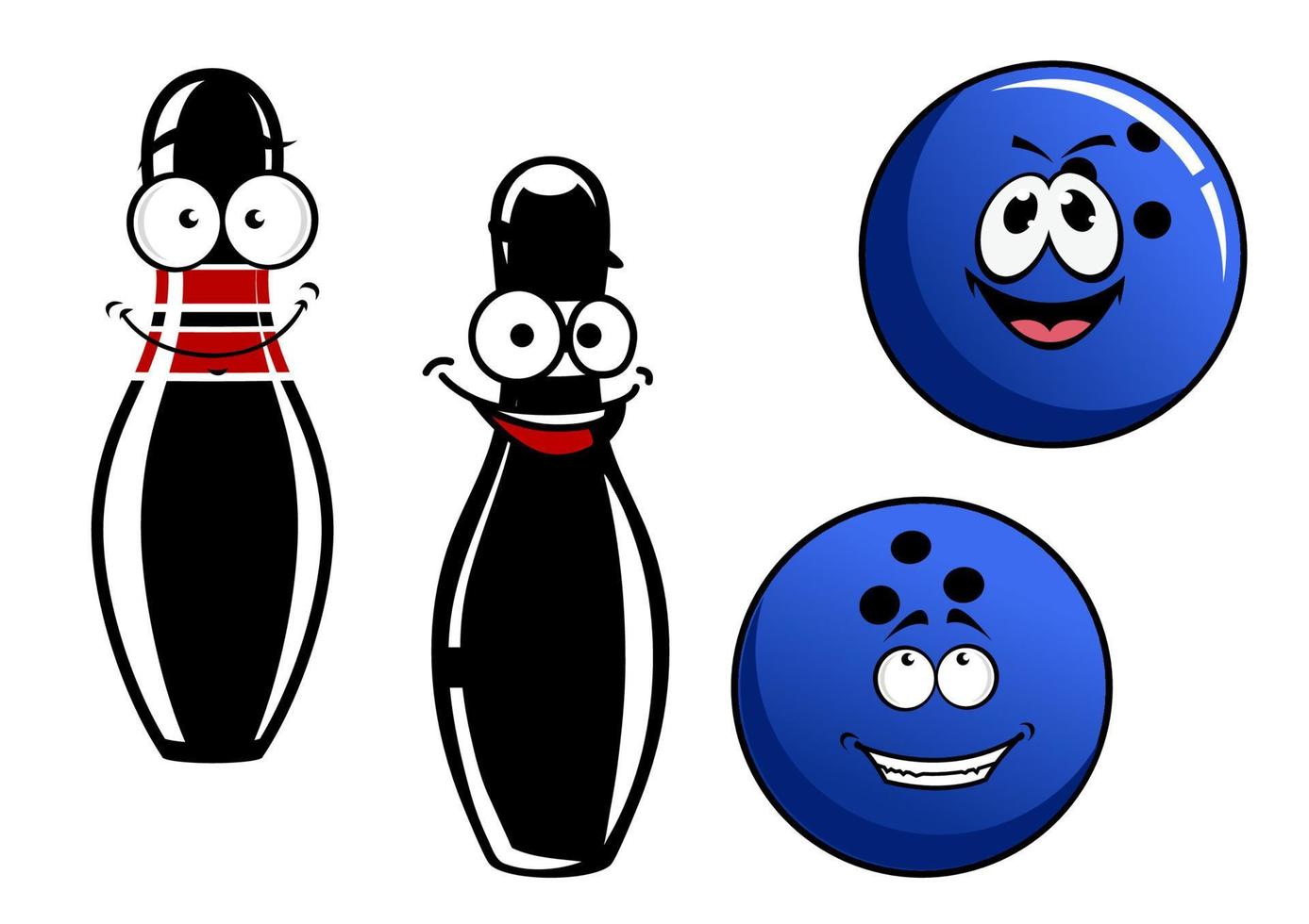 Happy smiling cartoon bowling pins and balls vector