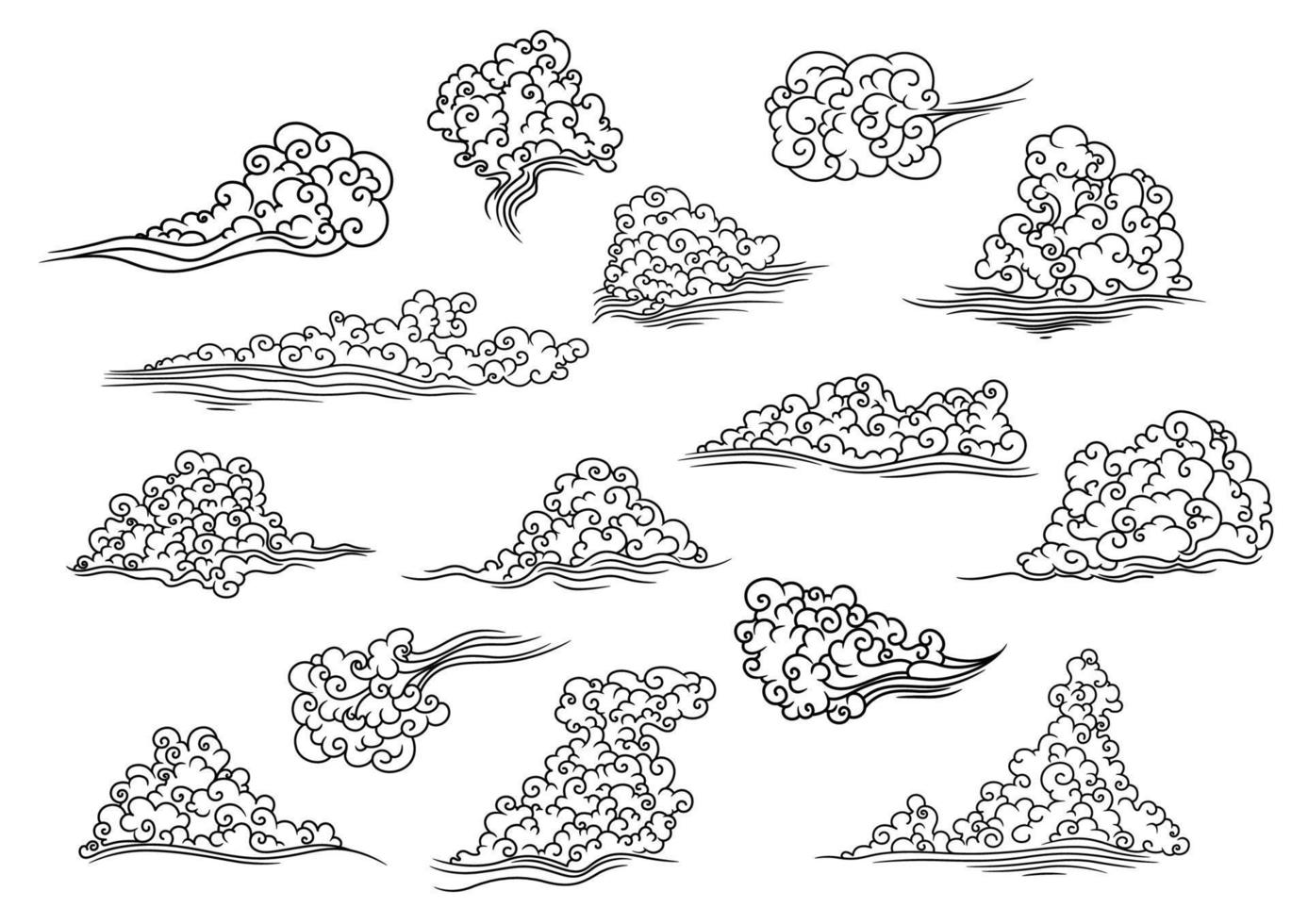 Retro scrolling black and white clouds vector