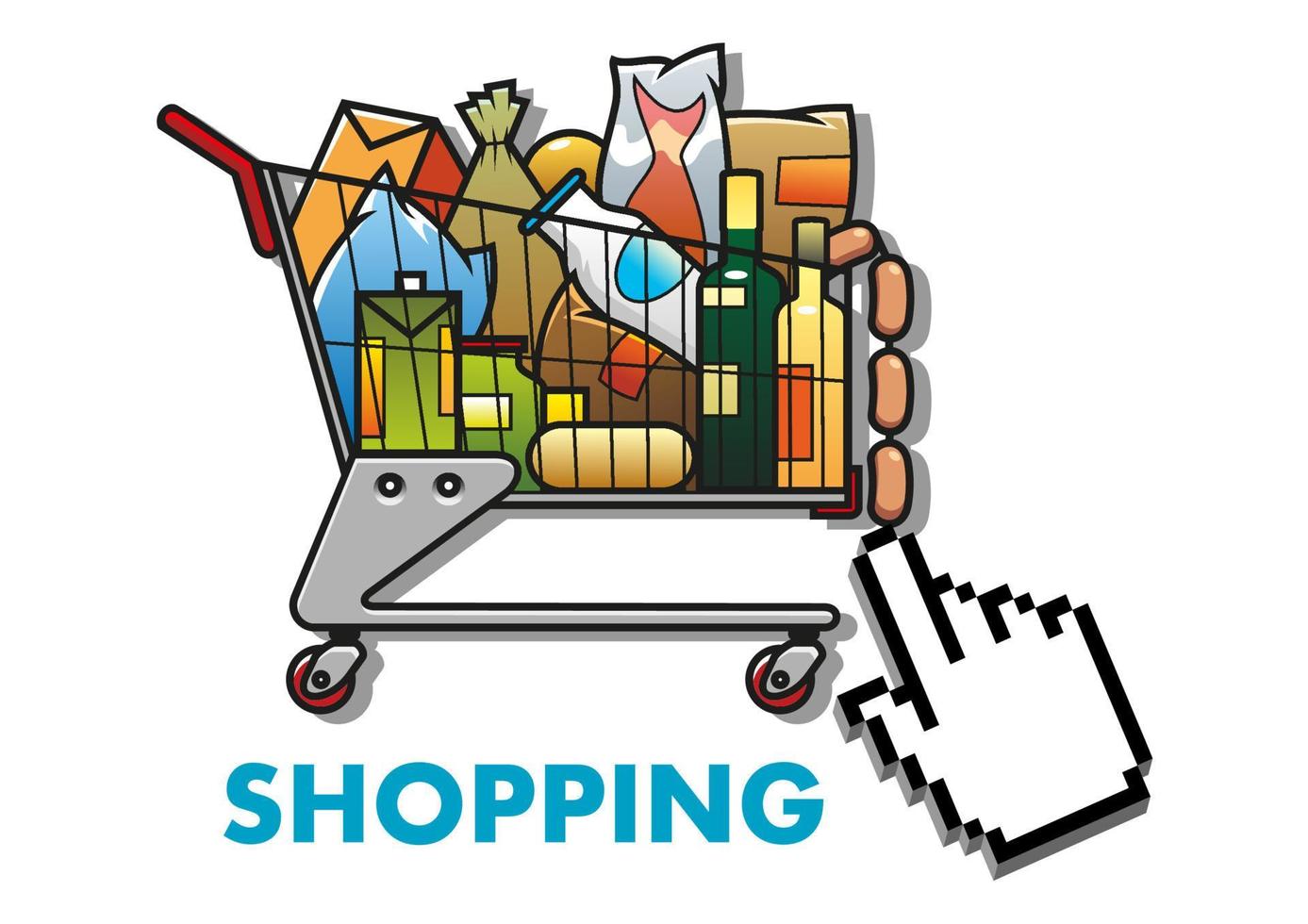 Shopping cart with groceries vector