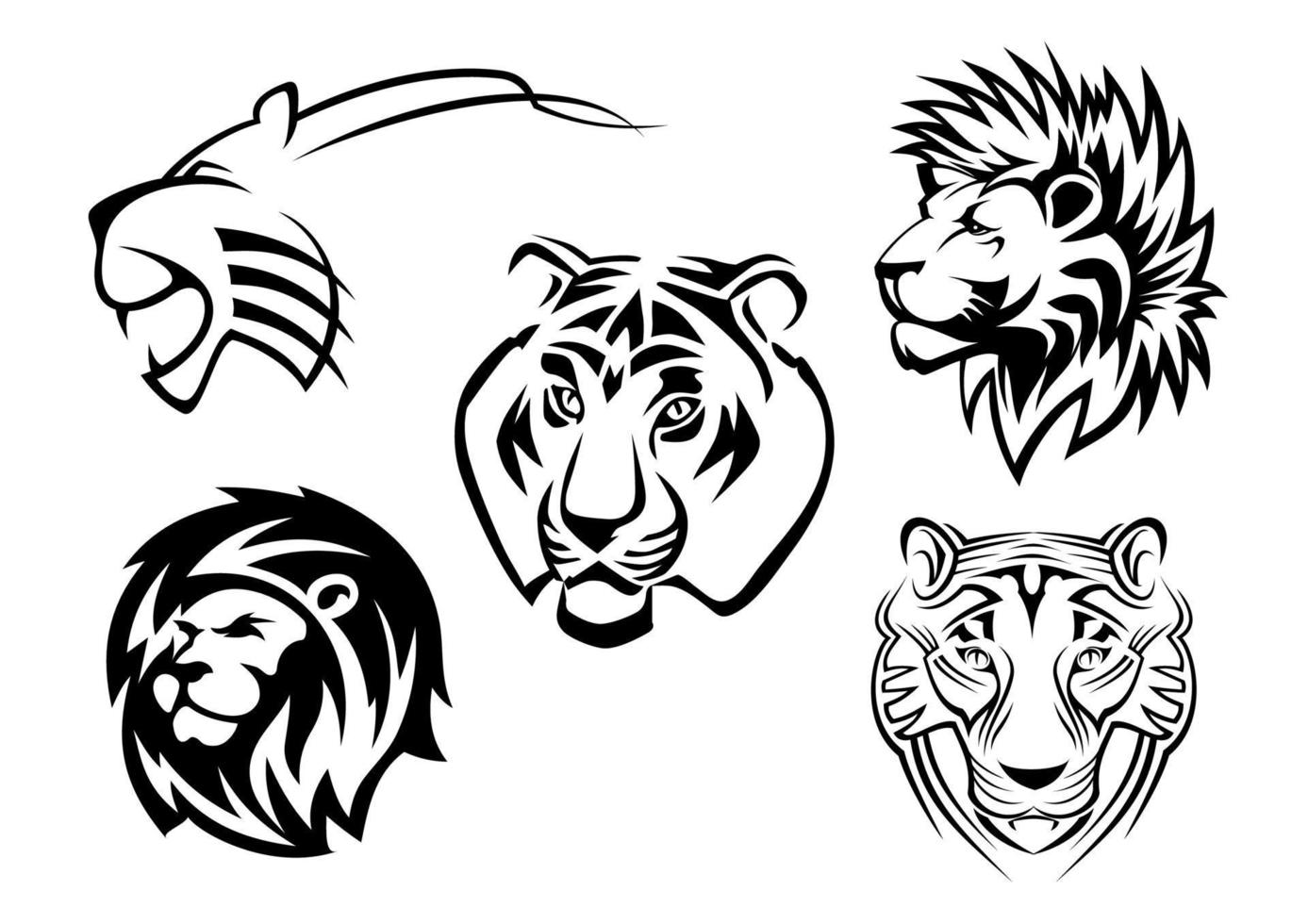Wild lions, tigers and panthers vector