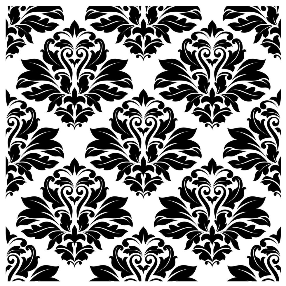 Seamless damask black floral background pattern vector