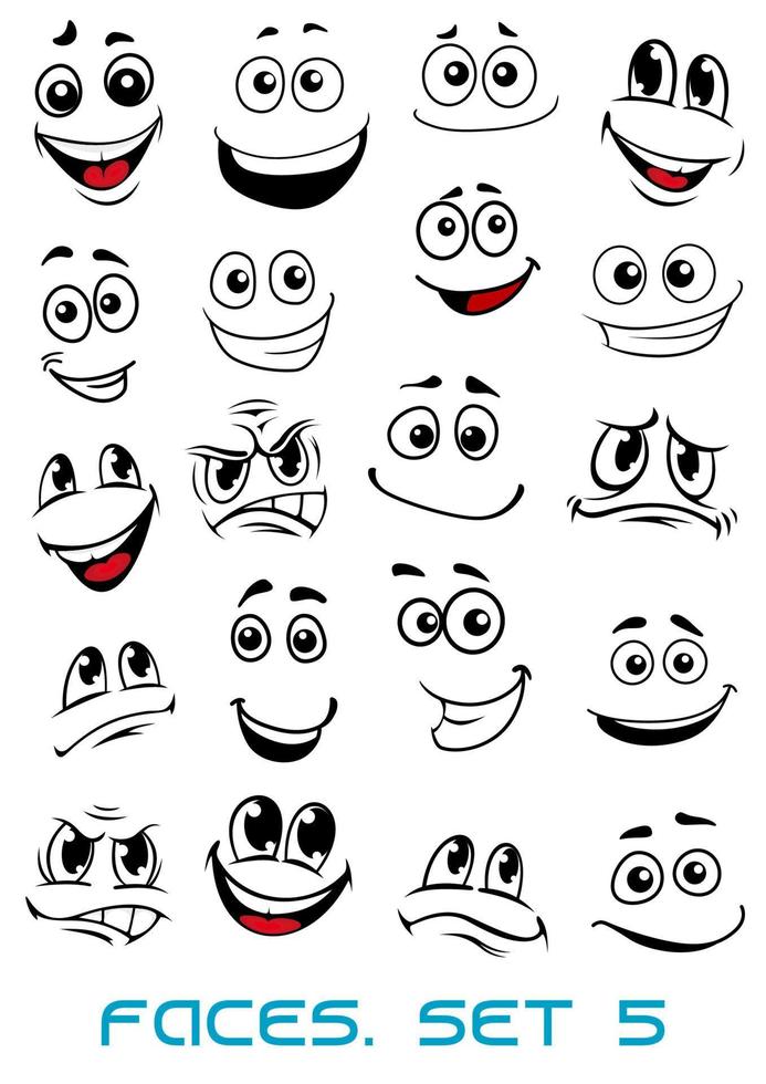 Cartoon faces with different expressions vector