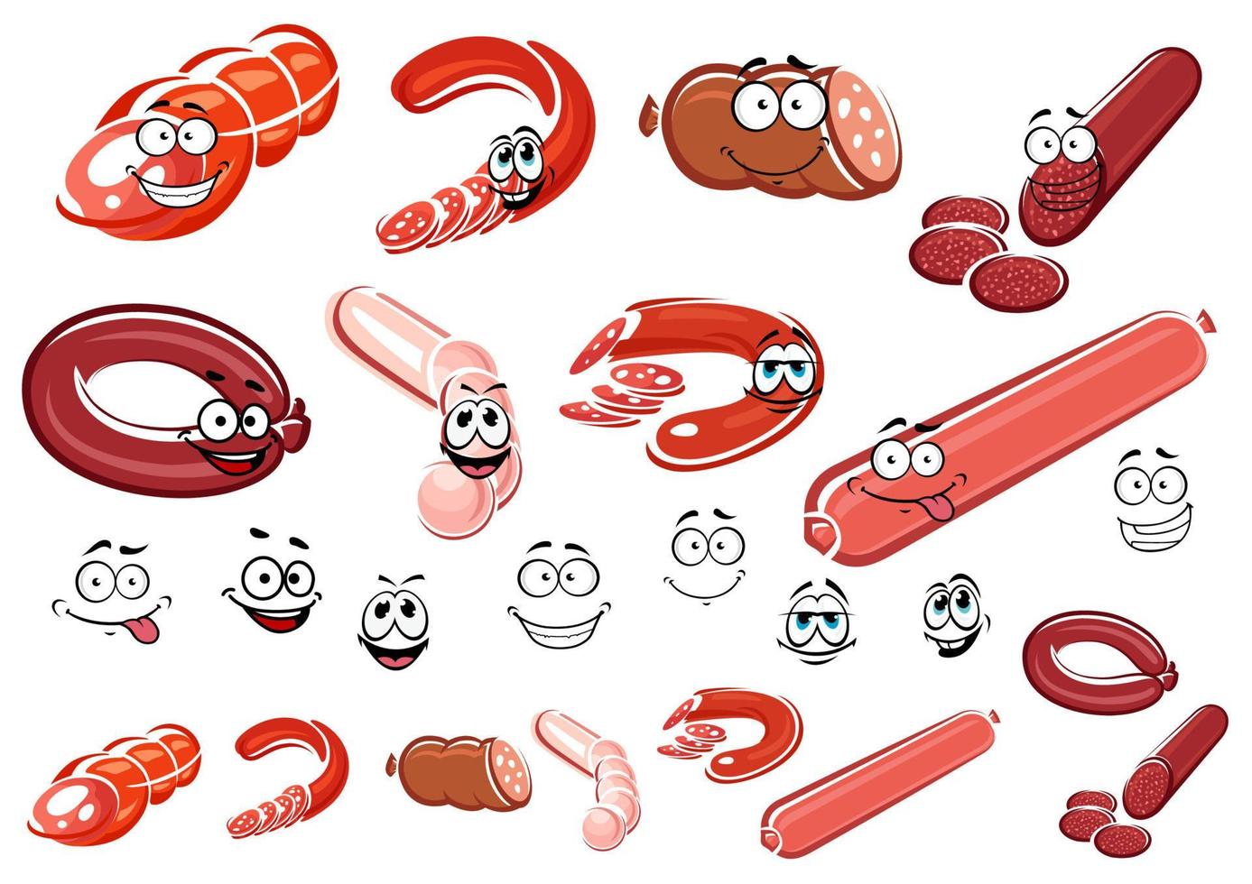 Cartoon sausage, wurst and meat vector