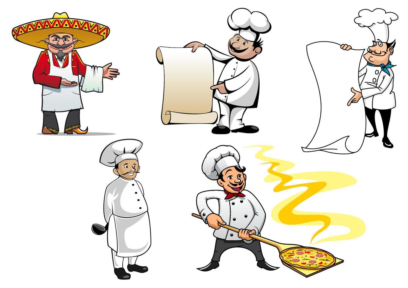 personajes de dibujos animados de chefs internacionales vector