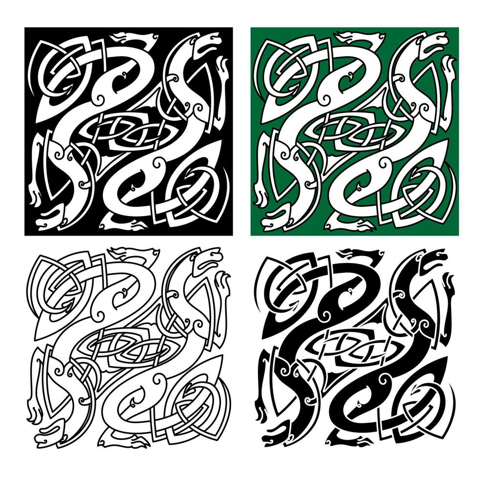 Celtic dragons with tribal entwined wings vector