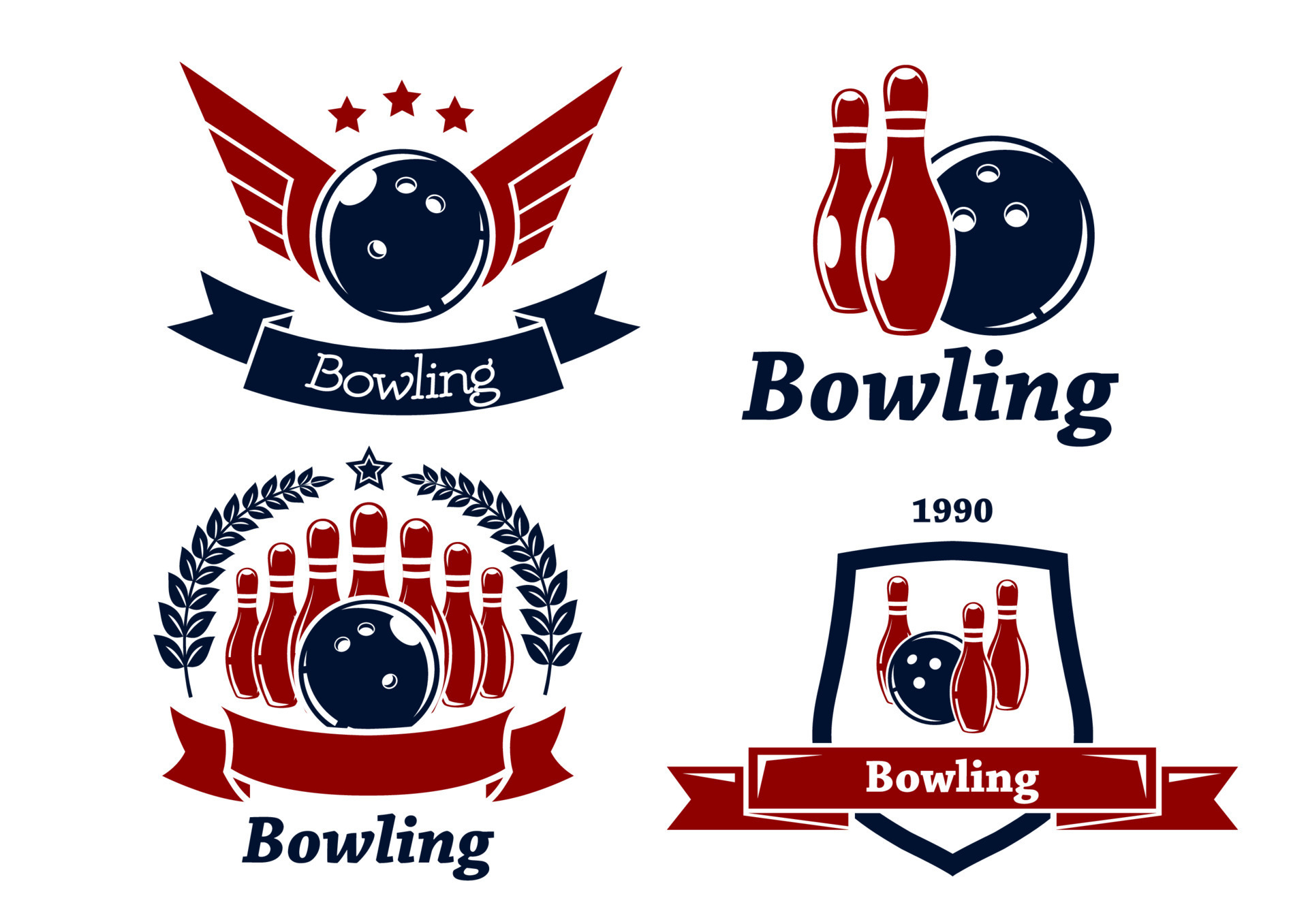 Bowling themed emblems and icons 11521057 Vector Art at Vecteezy