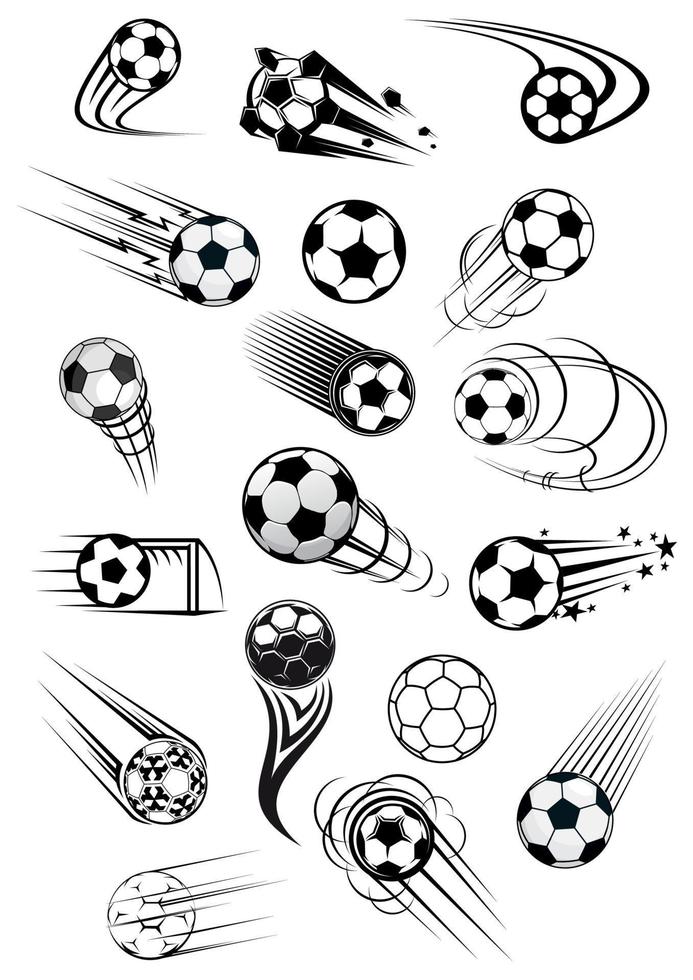 Football or soccer ball symbols in black and white colors vector