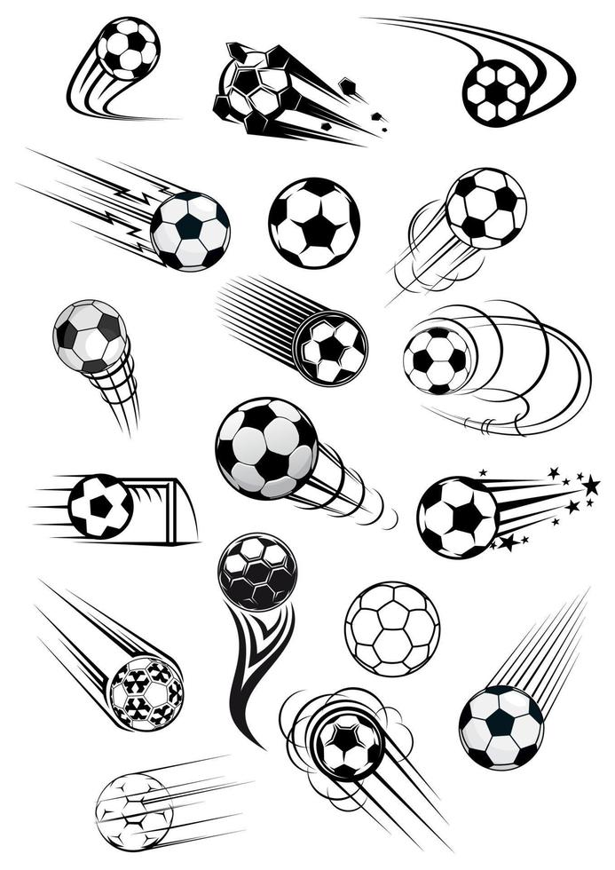 símbolos de pelota de fútbol o fútbol en colores blanco y negro vector