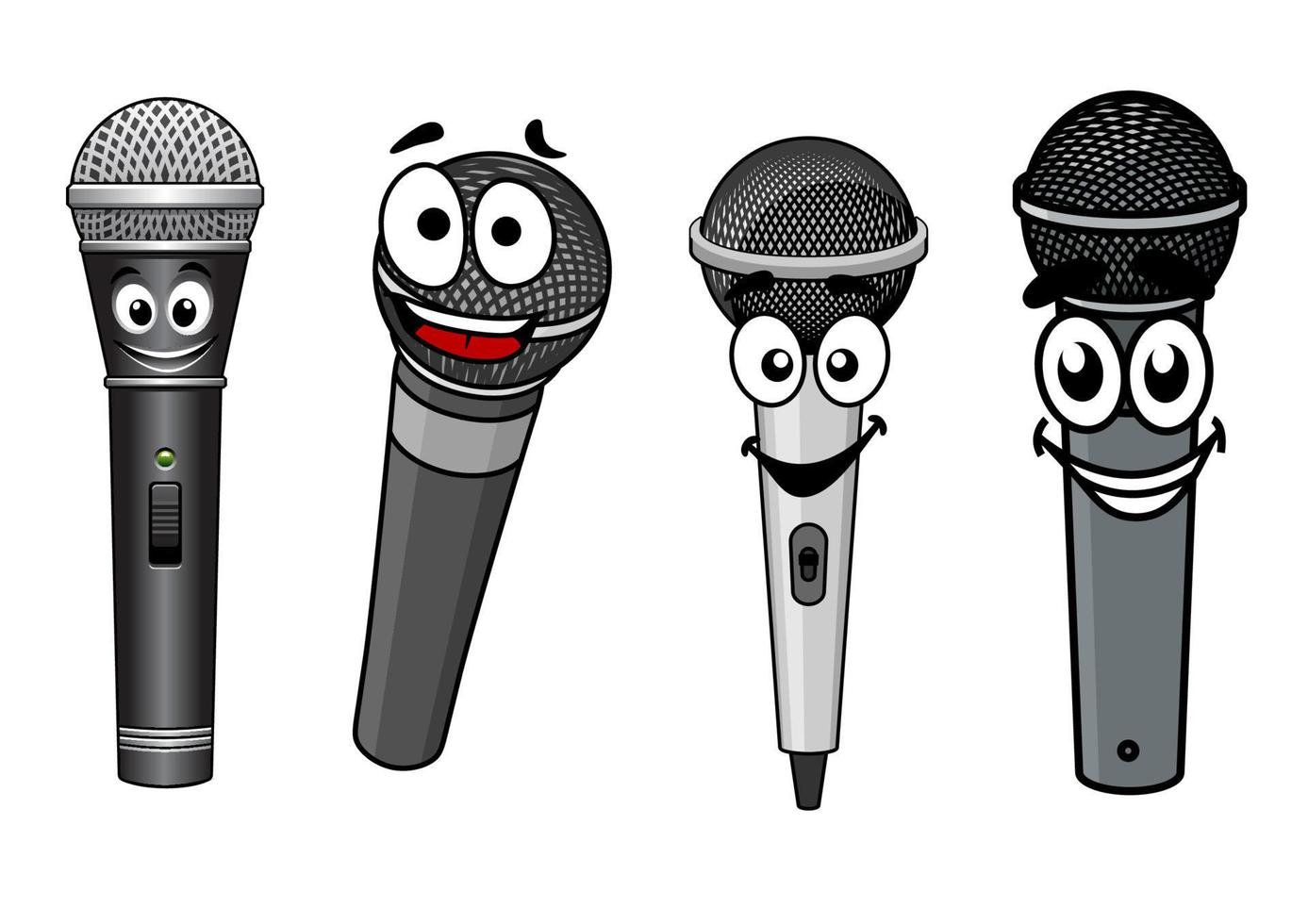 Cartoon happy wireless microphones characters vector