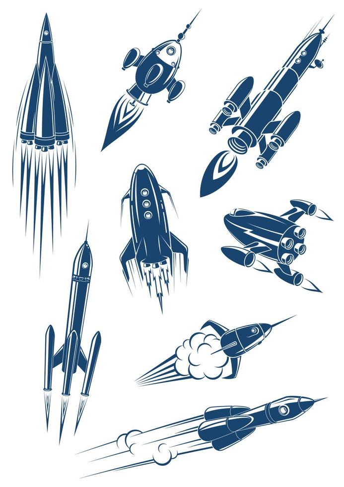 Cartoon spaceships and rockets in space vector