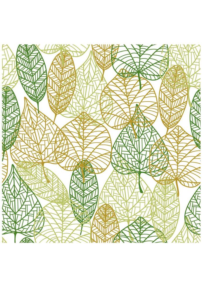 Seamless pattern of outline autumnal leaves vector