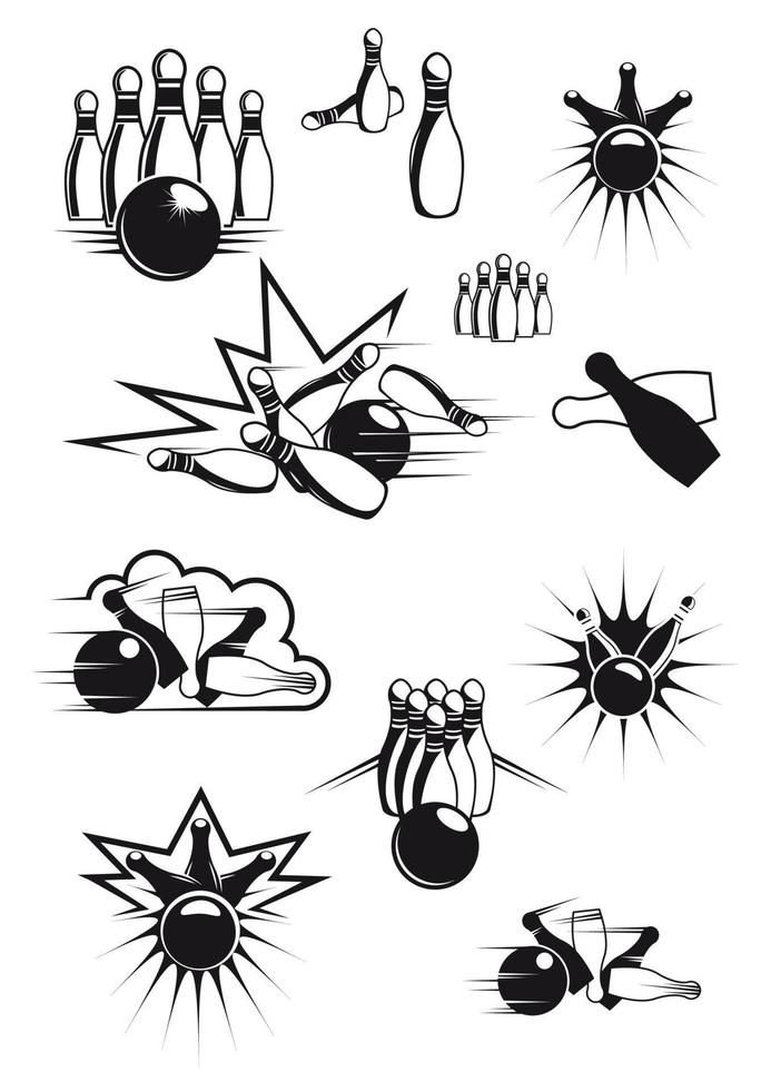 Monochrome bowling balls and ninepins vector